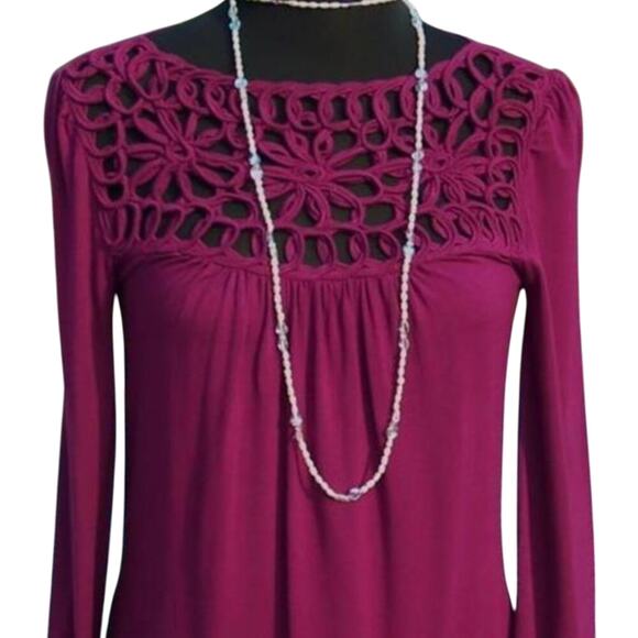 Cache Peek A Boo Stretch Matte Jersey Top New Purple Plum Cherry Ruched NWT $118 - Picture 1 of 3